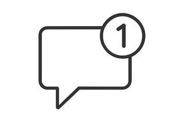 New message notification icon with number one. Vector illustration of a chat bubble symbol for a social media alert, inbox mail, or unread communication app notice.