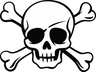 Iconic skull and crossbones symbol, bold vector graphic, pirate warning design, dark theme illustration, danger signal, stock image graphic art