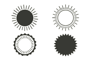 Fototapeta premium Set of Vector Starburst and Sunburst Badges, Vintage Style Stickers, Simple Flat Design Icons, Retro Emblems and Labels, Decorative Vector Illustration for Graphic Design