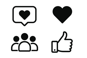 Obraz premium Social network icons set for web and app design, digital marketing, promotion, SMM, business growth concepts with likes, hearts, followers, and thumbs up vector illustration