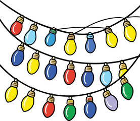 Festive Holiday Lights Garland with Colorful Bulbs Hanging on Black Cords for Christmas Cheer