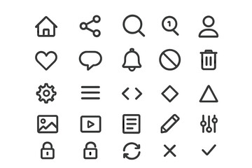 Universal Web Icon Set for Mobile and UI Design, Basic User Interface Elements, Vector Illustrations with Transparent Background, Perfect for Web Apps, UX, and Digital Projects