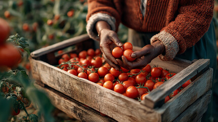 woman holding a basket of tomatoes