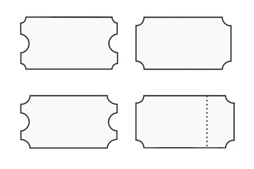 Vector ticket templates set with decorative edges and perforation, isolated on transparent background, vintage style blank ticket design, frame border collection for events and admission