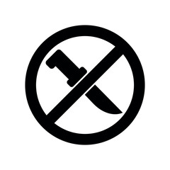 Icon of a knife with a strikethrough in a red circle. An attribute of the kitchen, a chef, or a butcher. A bladed weapon, military combat ammunition. A hunter's or killer's tool.
