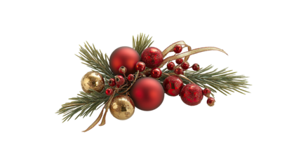 Christmas tree ornaments and baubles isolated on transparent background