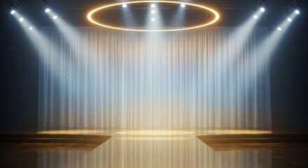 Lit stage with light curtain platform  overhead ring fixture
