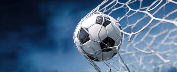The soccer ball soaring into the net during an intense game moment.