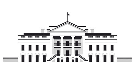 Minimalist Flat Design National White House Landmark Building Illustration