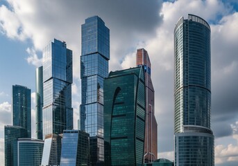 Fototapeta premium Modern Skyscrapers Against Cloudy Sky