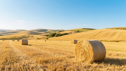 Hay bales in golden field