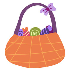 Halloween basket with candies PNG