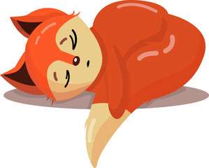 Sleeping cartoon fox, vector illustration