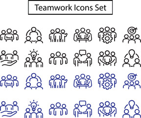 Teamwork Icons Set Collection , modern minimal line style. Business cooperation, group collaboration, leadership, and partnership symbols, isolated on white background. Perfect for web, apps, designs.