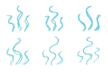 Set of hand drawn steam and smoke Steam swirls doodle Heat waves or aroma from cooking food and hot coffee, gas and fumes Single element for print, web, design, decor