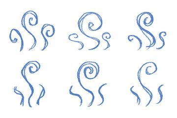 Obraz premium Set of hand drawn steam and smoke Steam swirls doodle Heat waves or aroma from cooking food and hot coffee, gas and fumes Single element for print, web, design, decor