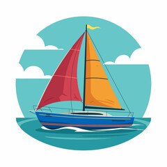 An eye-catching illustration of a colorful sailboat navigating through serene waters under a vibrant sky, symbolizing adventure and the tranquility of ocean travel.