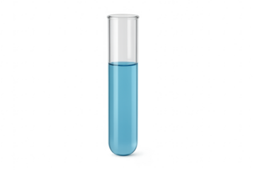 Test tube containing blue liquid on transparent background