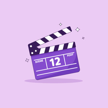 Featuring a vibrant purple clapper board, this image represents the film industry, perfect for projects related to movies, cinema, and video production.