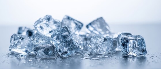 Obraz premium The Ice Cubes on a Reflective Surface Under Crystal Blue Light