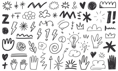 Hand Drawn Doodle Elements Set – Abstract Sketch Symbols, Shapes, Lines, Icons