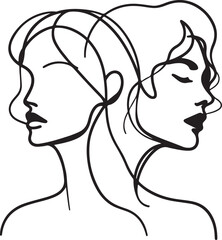 Continuous Line Drawing Female Portrait Vector