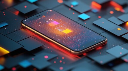 Futuristic Smartphone Concept with Digital Circuit and Colorful Elements