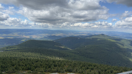 Fototapeta premium Mountain View from Observation Tower – Kralicki Snieznik Border, Poland–Czechia