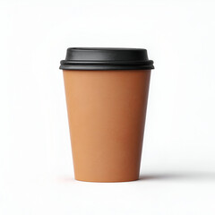 A stylish disposable coffee cup with a black lid, perfect for beverages on the go.
