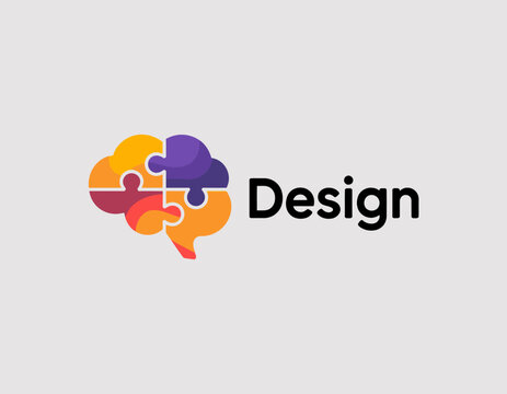 This image showcases a colorful logo of a brain formed by puzzle pieces, symbolizing creativity, intelligence, and collaboration in the field of design and innovation.