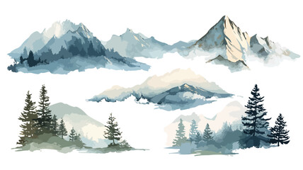 Watercolor Mountainous Landscape Vector Illustration