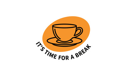 Simple logo design featuring a teacup on a saucer, with text suggesting a break.