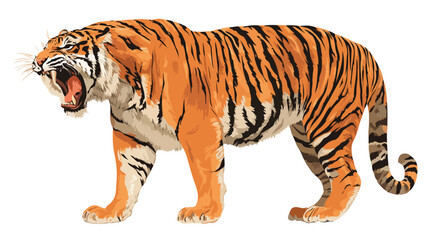 Obraz premium Wild Roaring Tiger Full Body Vector Illustration for Graphic Design Projects