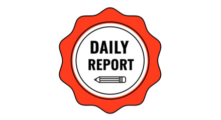 A red and white badge with the words 