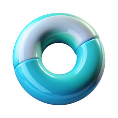 Glossy turquoise donut shape abstract rendered artwork 3d isolated on transparent background
