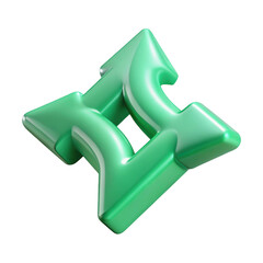 Interlocking green arrow symbol sign 3d illustration isolated on transparent background