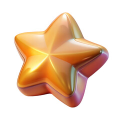 Golden metallic star shape with reflective surface and black background 3d isolated on transparent background