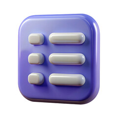 Minimalist menu icon with violet background and white elements 3d isolated on transparent background