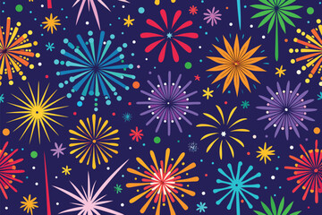Vibrant fireworks burst across a dark blue backdrop, creating a festive mood perfect for parties, celebrations, and decorative visuals. Ideal for greeting cards, banners, and event branding.
