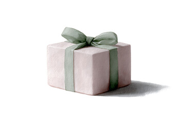 childhood celebration, high-quality, detailed pastel gift box illustration for childrens books, with a festive, hand-painted look isolated on white with no shadows or outlines