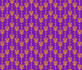 Thai fabric pattern art, mixed geometric, abstract, ethnic, purple background, Thai pattern style for textile, clothes, curtains, carpets, pillows, bags, decorations, vector illustration.