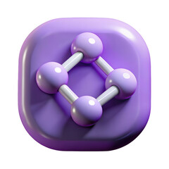 Purple square icon with molecular structure digital illustration 3d isolated on transparent background