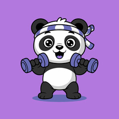 This energetic cartoon panda lifting weights conveys strength and determination, making it a fun and appealing illustration for fitness-related businesses and campaigns.