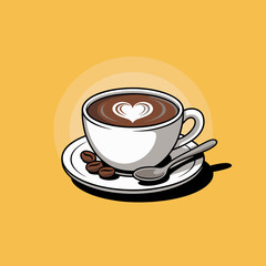 A beautifully presented cup of coffee topped with exquisite latte art in the shape of a heart, evoking warmth and comfort for coffee lovers everywhere.