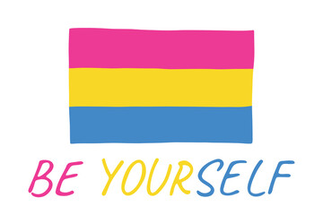 Colorful Pansexual pride flag Happy pride day LGBTQ community Pride Month Vector hand drawn doodle for posters, stickers, logo, cards