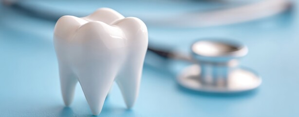 The tooth model representing dental health and care with stethoscope background