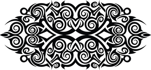 Fototapeta premium Vector horizontal tribal ornament inspired by Toraja carving style, bold abstract decorative frame design