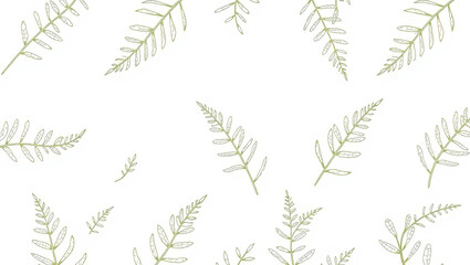 Hand-drawn green leaves seamless pattern