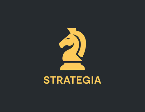 A dynamic and bold logo design featuring a chess knight symbolizes strategy and intelligence, ideal for branding in consulting and business sectors.