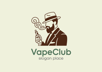 This logo concept represents Vape Club, featuring a sophisticated figure smoking a vape, capturing a trendy lifestyle element for modern vape enthusiasts.
